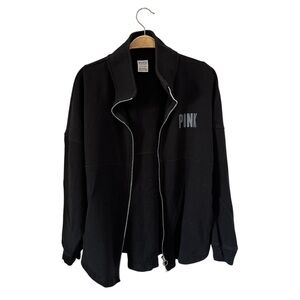 PINK Victoria's Secret Black Zip High Neck Long Sleeve Logo Sweatshirt Jacket S